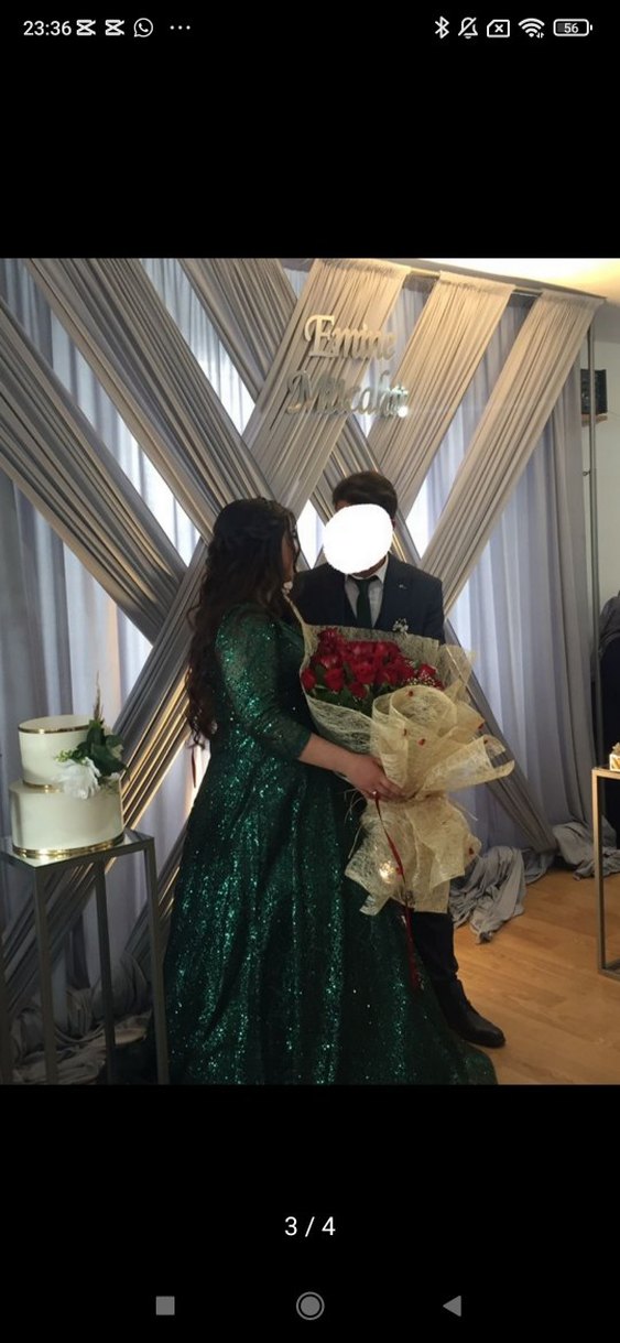 Parlak Yeşil midi Kollu Abiye Elbise - Görsel 2