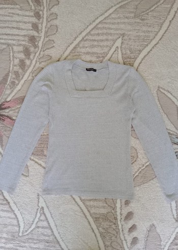 Gri Uzun Kollu Kare Yaka Kadın Triko - Görsel 2