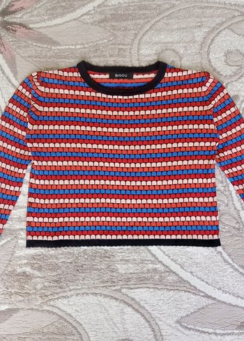 Renkli Çizgili Örgü Kadın Kazak - Görsel 2