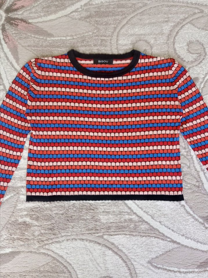 Renkli Çizgili Örgü Kadın Kazak - Görsel 2