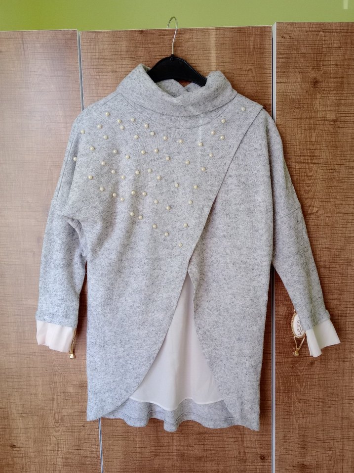 Gri Yarım Balıkçı Yaka Örgü Mini Kazak - Görsel 2