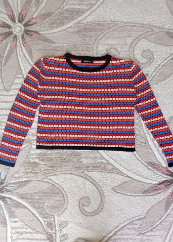 Renkli Çizgili Örgü Kadın Kazak - Görsel 2