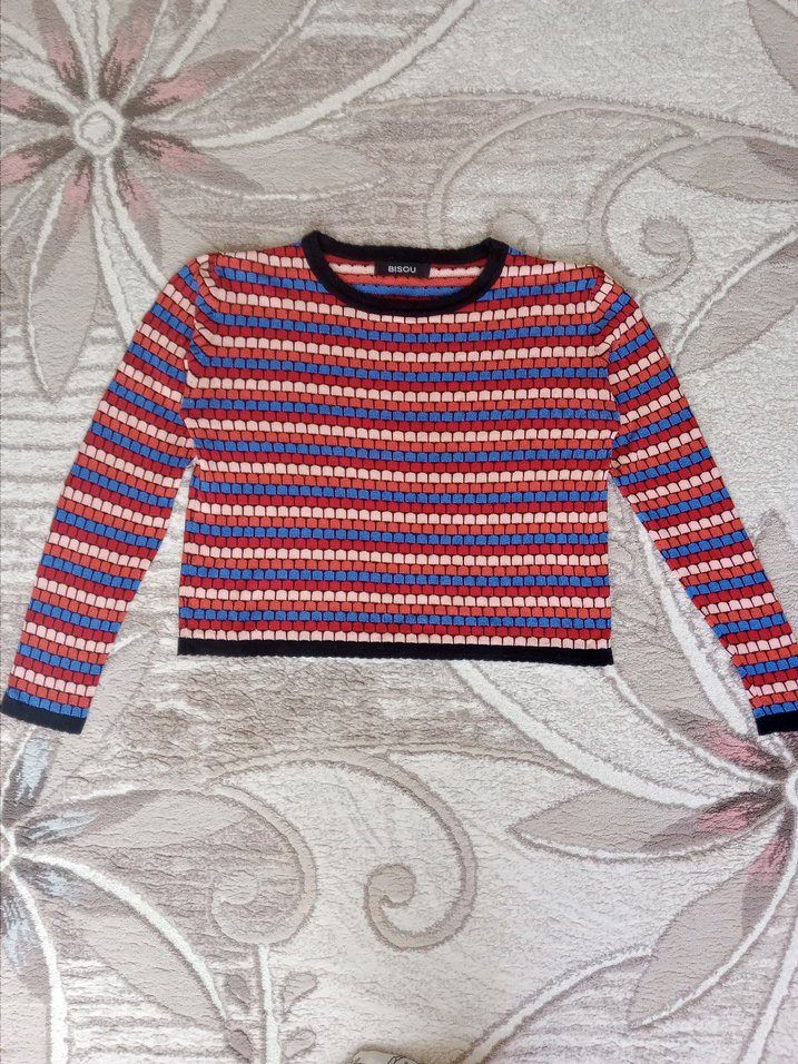 Renkli Çizgili Örgü Kadın Kazak - Görsel 2