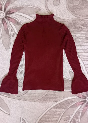 Bordo Boğazlı Triko Kadın Kazak - Görsel 2