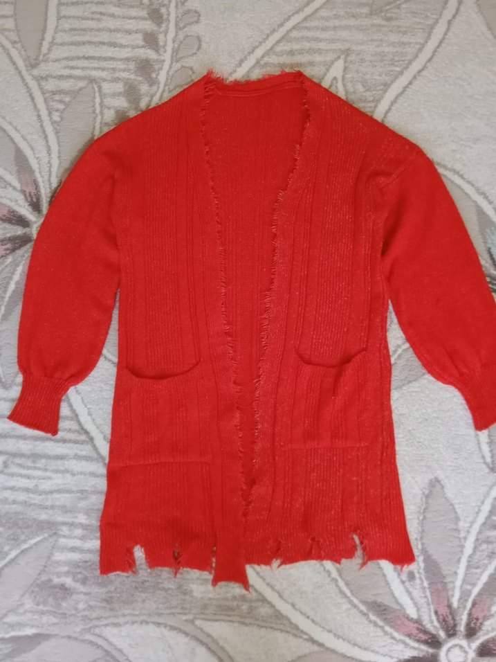 Bohem Midi Kırmızı Kadın Triko Hırka - Görsel 2