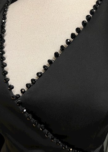 İpekyol v yaka siyah saten abiye elbise kısa - Görsel 3