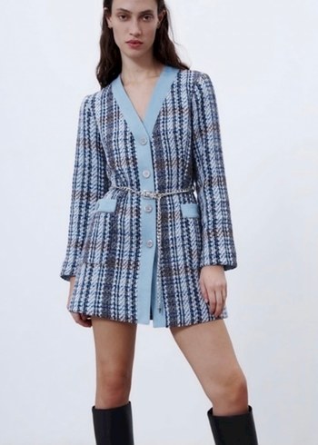 Zara tüvit kısa denim elbise