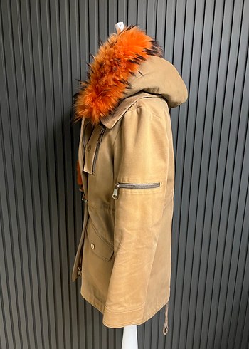 Punto haki içi kürklü parka mont - Görsel 4