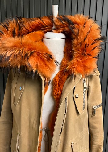 Punto haki içi kürklü parka mont - Görsel 2