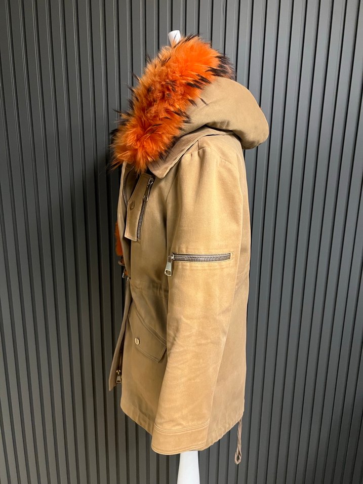 Punto haki içi kürklü parka mont - Görsel 4