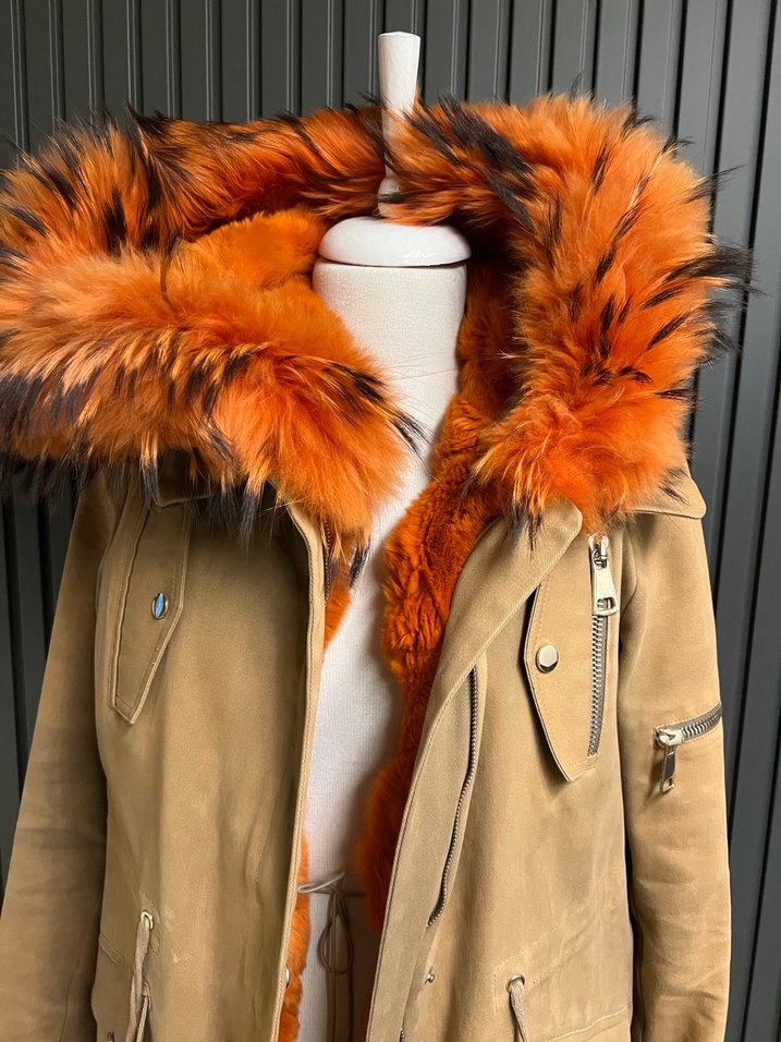 Punto haki içi kürklü parka mont - Görsel 2