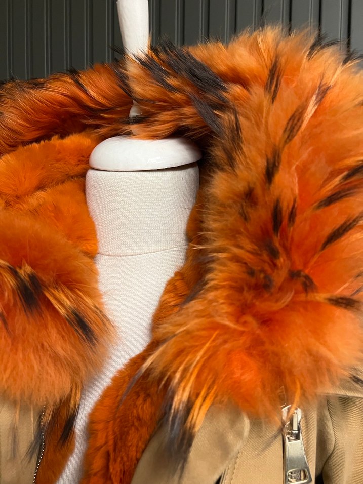 Punto haki içi kürklü parka mont - Görsel 3