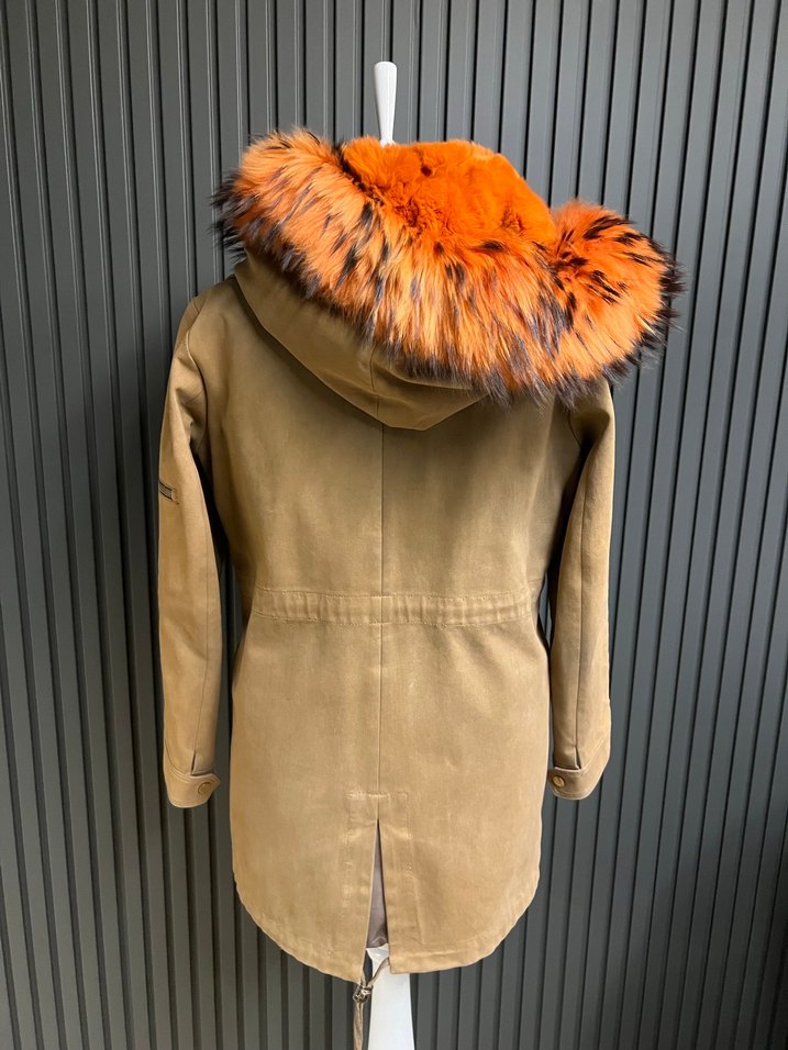 Punto haki içi kürklü parka mont - Görsel 5