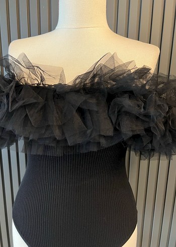 Zara triko tüllü body bluz üst - Görsel 3