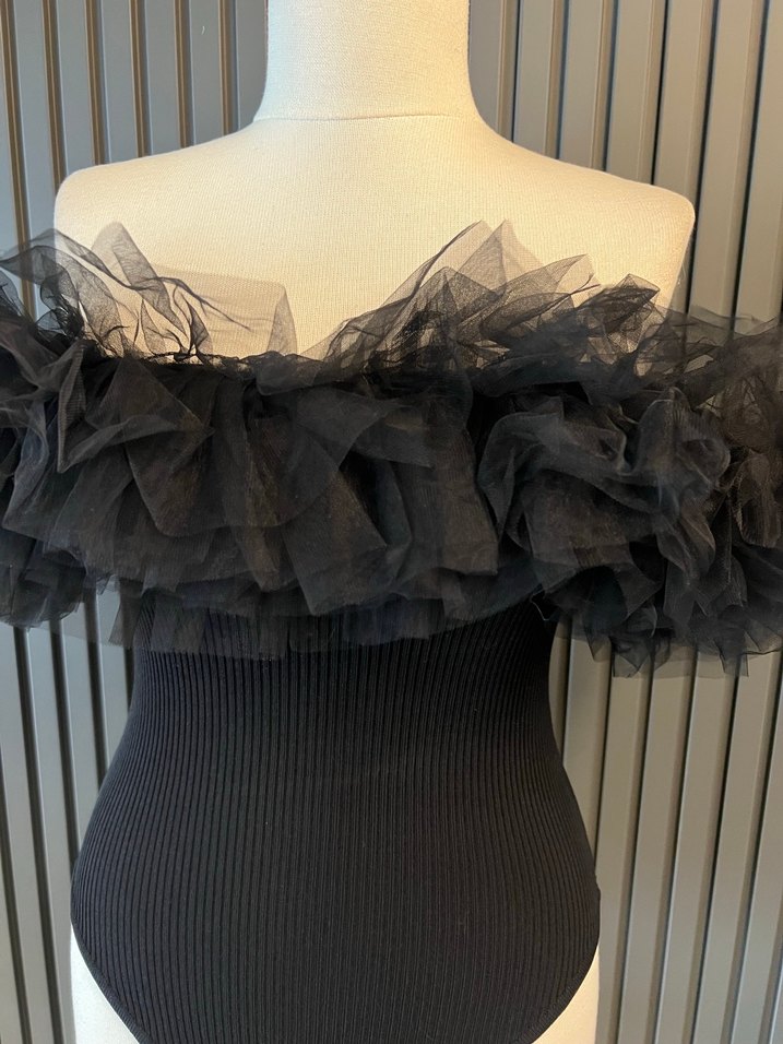 Zara triko tüllü body bluz üst - Görsel 3