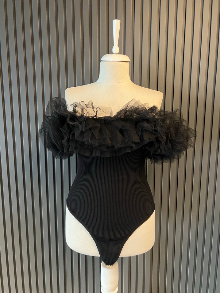 Zara triko tüllü body bluz üst - Görsel 2