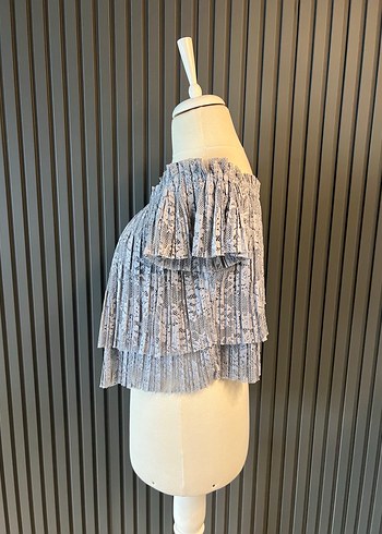 Zara düşük omuz üst dantel bluz - Görsel 5