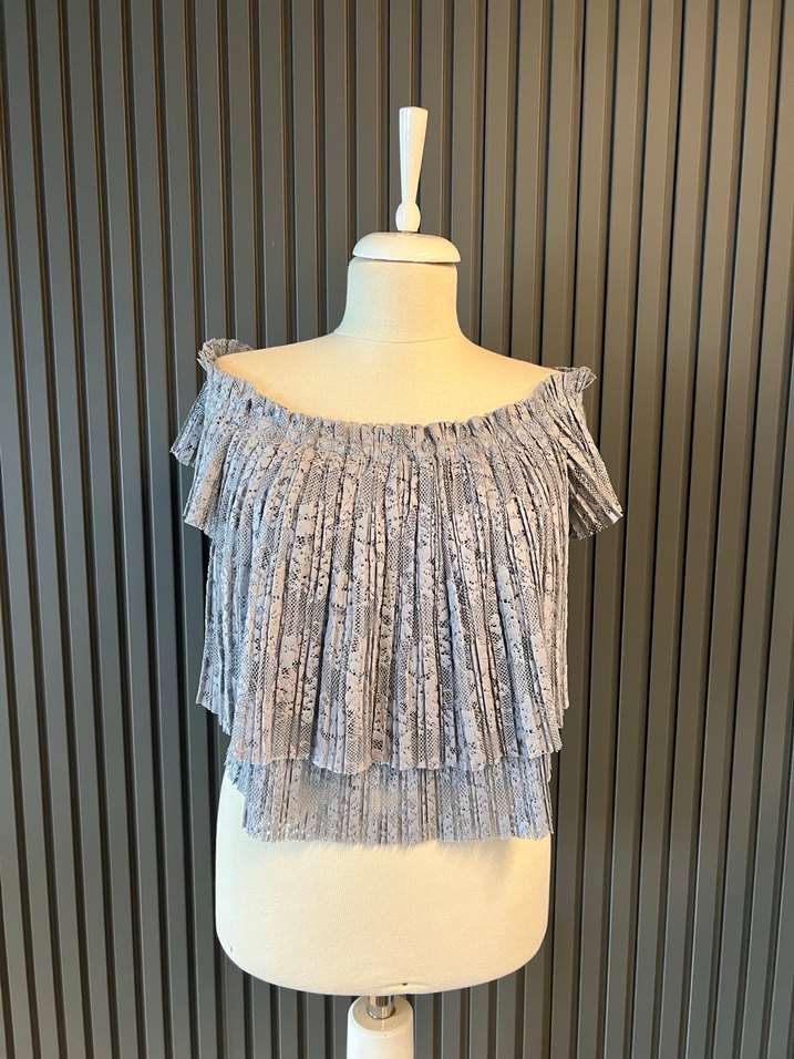 Zara düşük omuz üst dantel bluz - Görsel 2