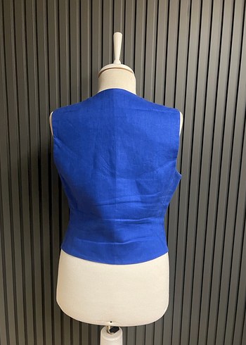 Mango saks mavisi keten yelek - Görsel 6