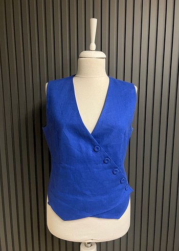 Mango saks mavisi keten yelek - Görsel 2