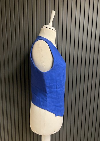 Mango saks mavisi keten yelek - Görsel 5