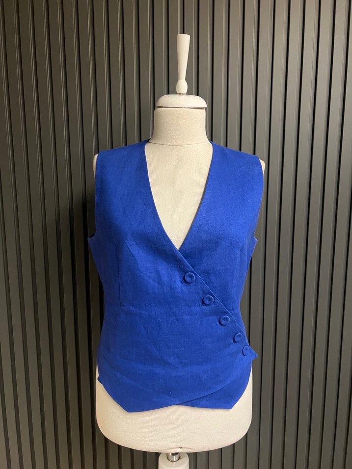 Mango saks mavisi keten yelek - Görsel 2