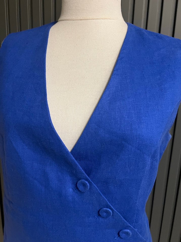 Mango saks mavisi keten yelek - Görsel 3