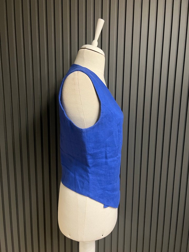 Mango saks mavisi keten yelek - Görsel 5