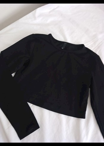 Siyah Uzun Kollu Crop Bluz