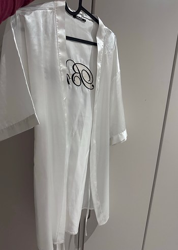 Beyaz Saten Bride Kadın Sabahlık - Görsel 2