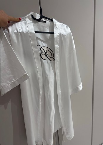 Beyaz Saten Bride Kadın Sabahlık - Görsel 4