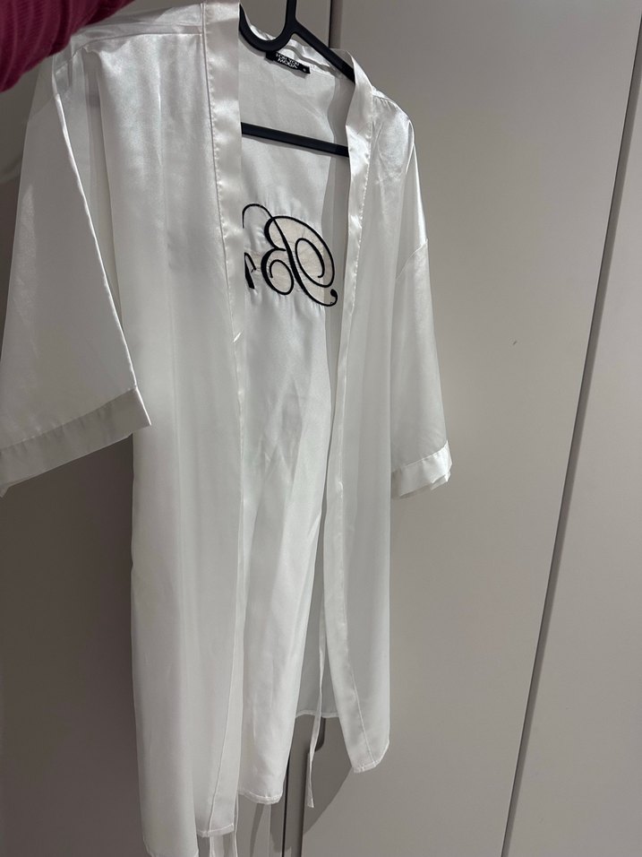 Beyaz Saten Bride Kadın Sabahlık - Görsel 2