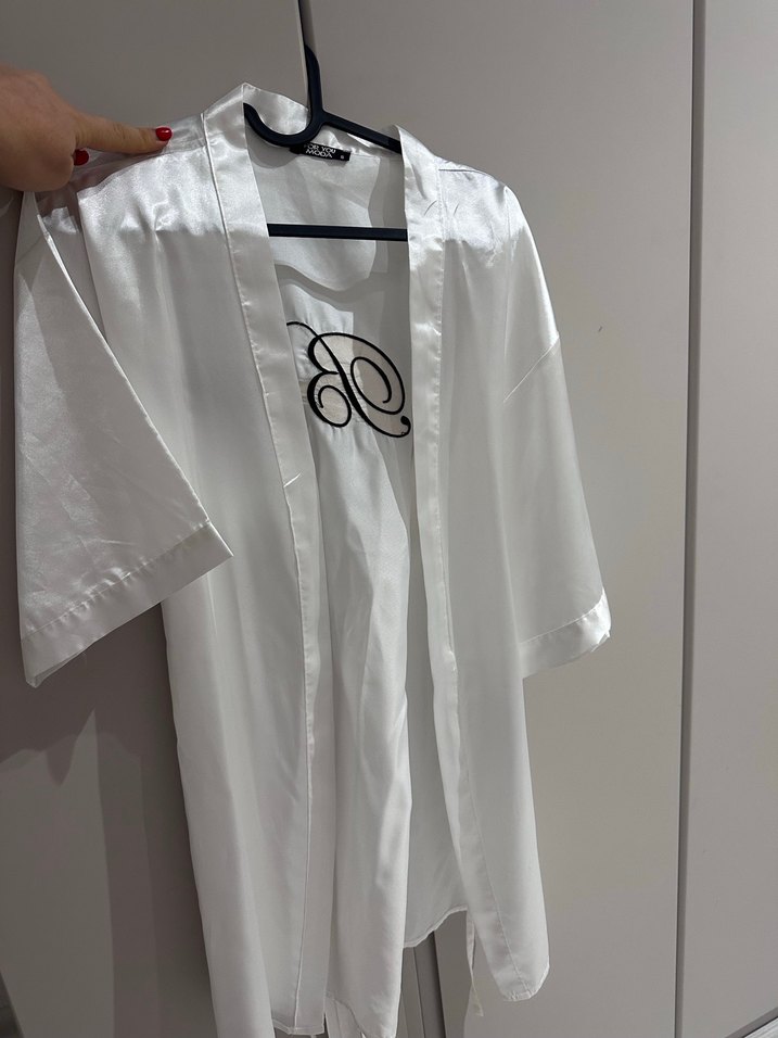 Beyaz Saten Bride Kadın Sabahlık - Görsel 4