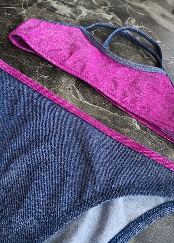 8 Yaş Beden Kız Çocuk Pembe Gri İpli Bikini