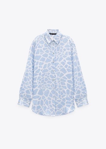 Zara Mavi Bağlama Desenli V Yakalı Gömlek - Görsel 2