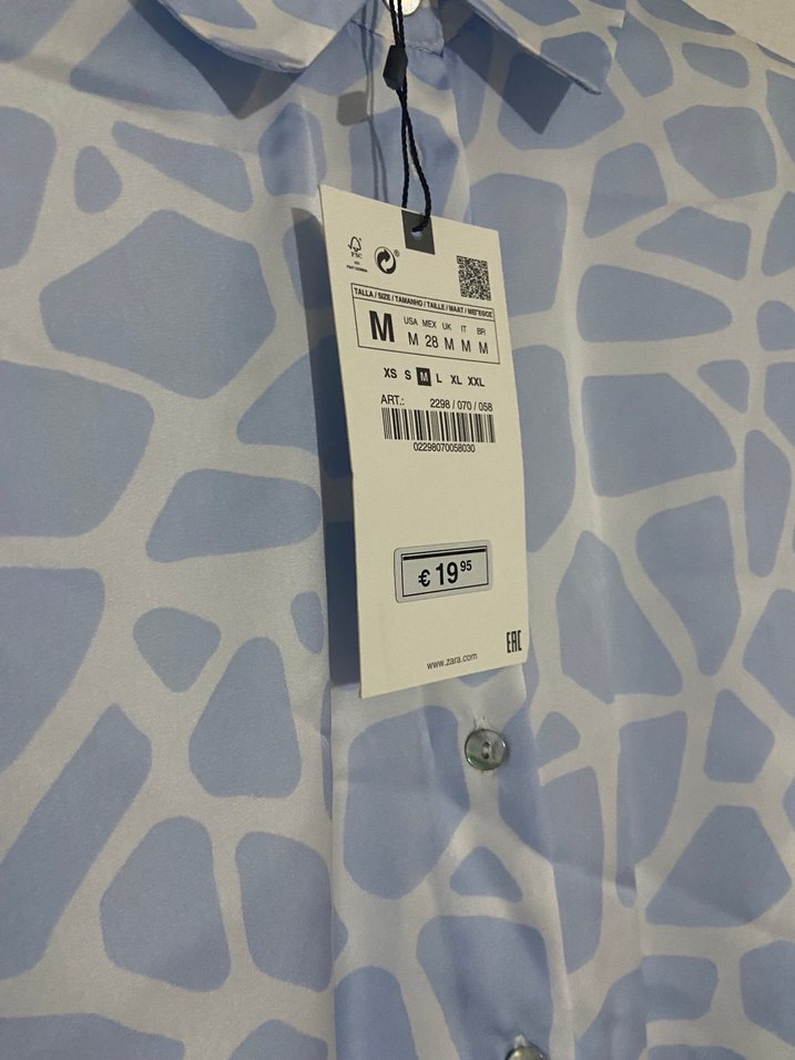 Zara Mavi Bağlama Desenli V Yakalı Gömlek - Görsel 4