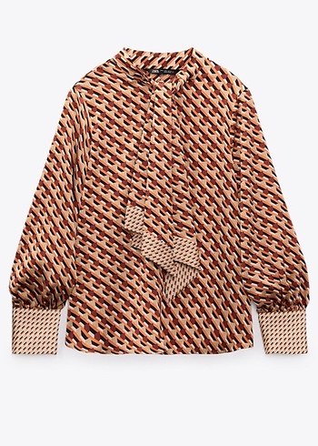 Zara Kadın Retro Desenli Uzun Kollu Gömlek - Görsel 4