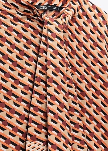 Zara Kadın Retro Desenli Uzun Kollu Gömlek - Görsel 3