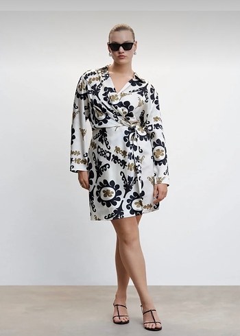 Mango V Yaka Desenli Kemerli Mini Elbise - Görsel 2