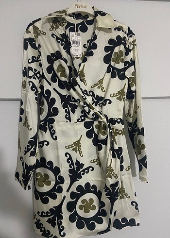 Mango V Yaka Desenli Kemerli Mini Elbise - Görsel 7