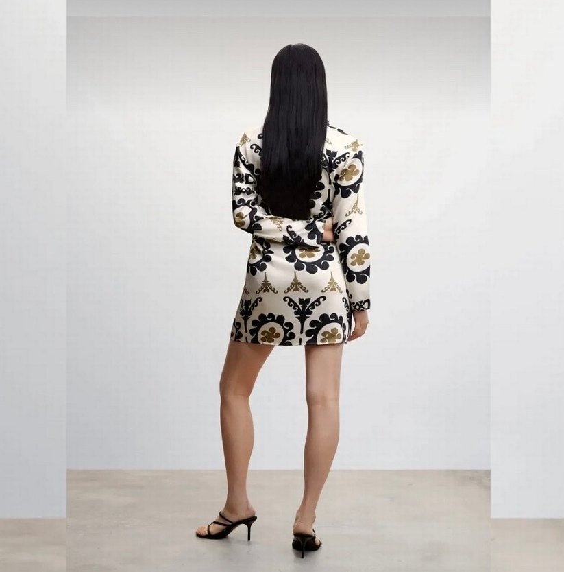 Mango V Yaka Desenli Kemerli Mini Elbise - Görsel 3