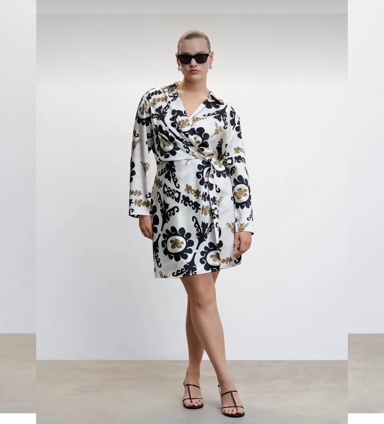 Mango V Yaka Desenli Kemerli Mini Elbise - Görsel 2