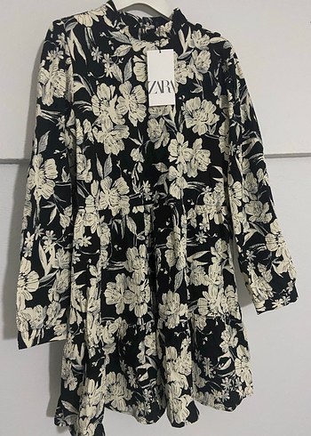 Zara Çiçek Desenli Siyah Midi Elbise - Görsel 5