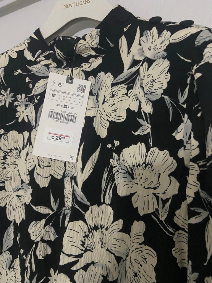 Zara Çiçek Desenli Siyah Midi Elbise - Görsel 4