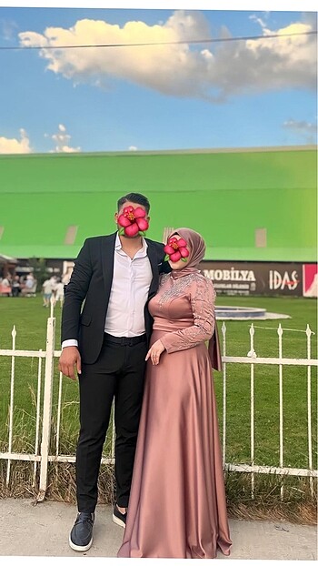 Saten taşlı abiye