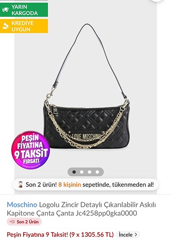 Moschino Logolu Zincir Detaylı Kapitone Deri Çanta