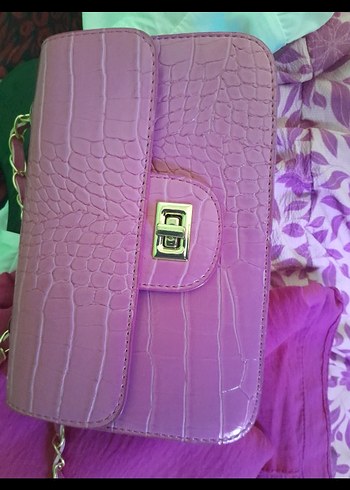 Pembe Krokodil Desenli Deri Kadın Çanta