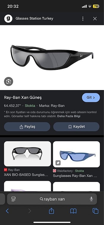  Beden Ray Ban Xan Güneş Gözlüğü