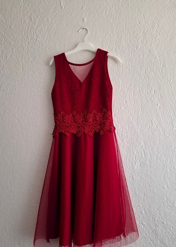 Diğer Diger Bordo Dantelli Midi Abiye Elbise