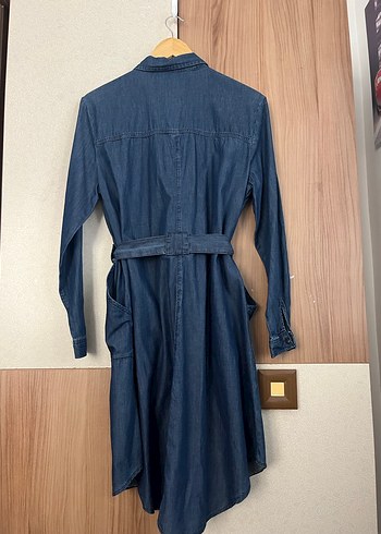 Kadın Uzun Lacivert Denim Gömlek - Görsel 3